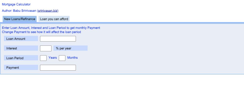 Screenshot of Mortgage and loan affordability calculator
