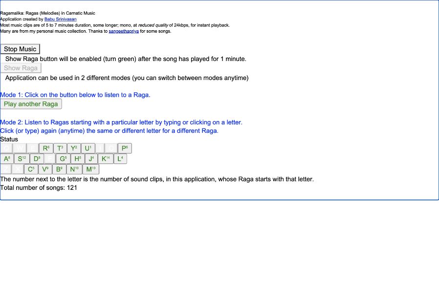 Screenshot of Ragamalika with 121 recordings
