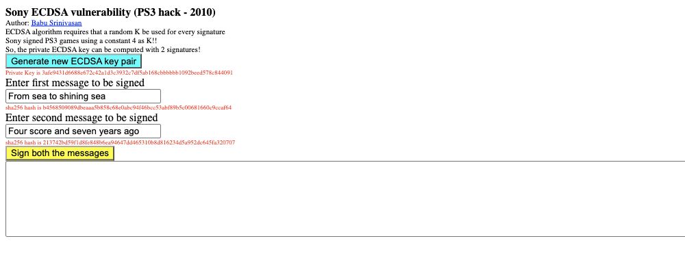 Screenshot of Sony ECDSA vulnerability demo